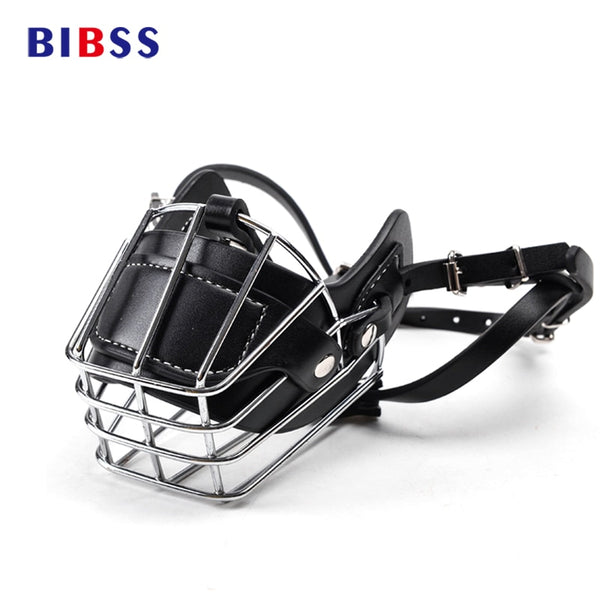 Black Large Dog Muzzle Metal Wire Basket Leather Anti-bite Masks Mouth Cover Bark Chew Muzzle Pet Breathable Safety Mask